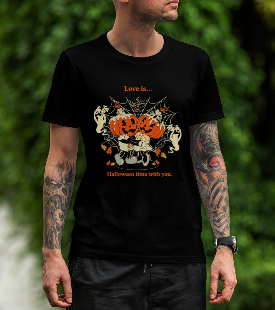 Love Is Halloween Time With You Pumpkin Couple Ghosts Webs T-Shirt