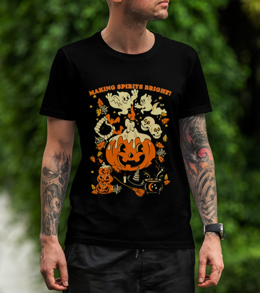 Making Spirits Bright Halloween Pumpkin Ghost Skull T-Shirt