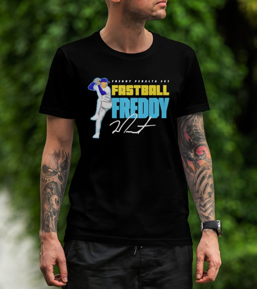 Freddy Peralta #51 Fastball Freddy Signature Pitching Pose T-Shirt
