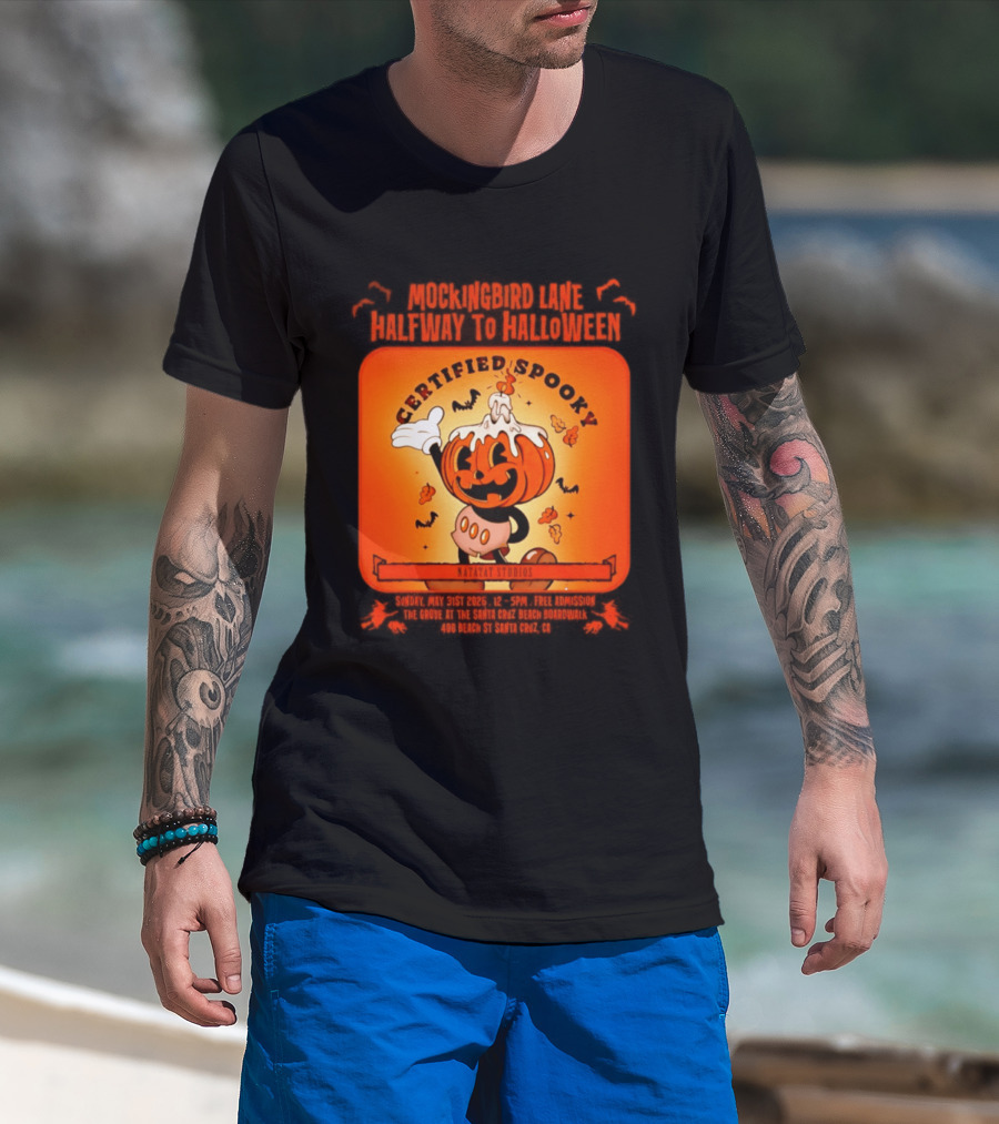 Mockingbird Lane Halfway To Halloween Certified Spooky Natatat Studios Vintage Cartoon Pumpkin T-Shirt