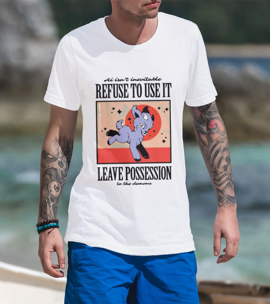 AI Isn't Inevitable Refuse To Use It Leave Possession To The Demons Vintage Style Creepy Cute Cartoon Goat T-Shirt