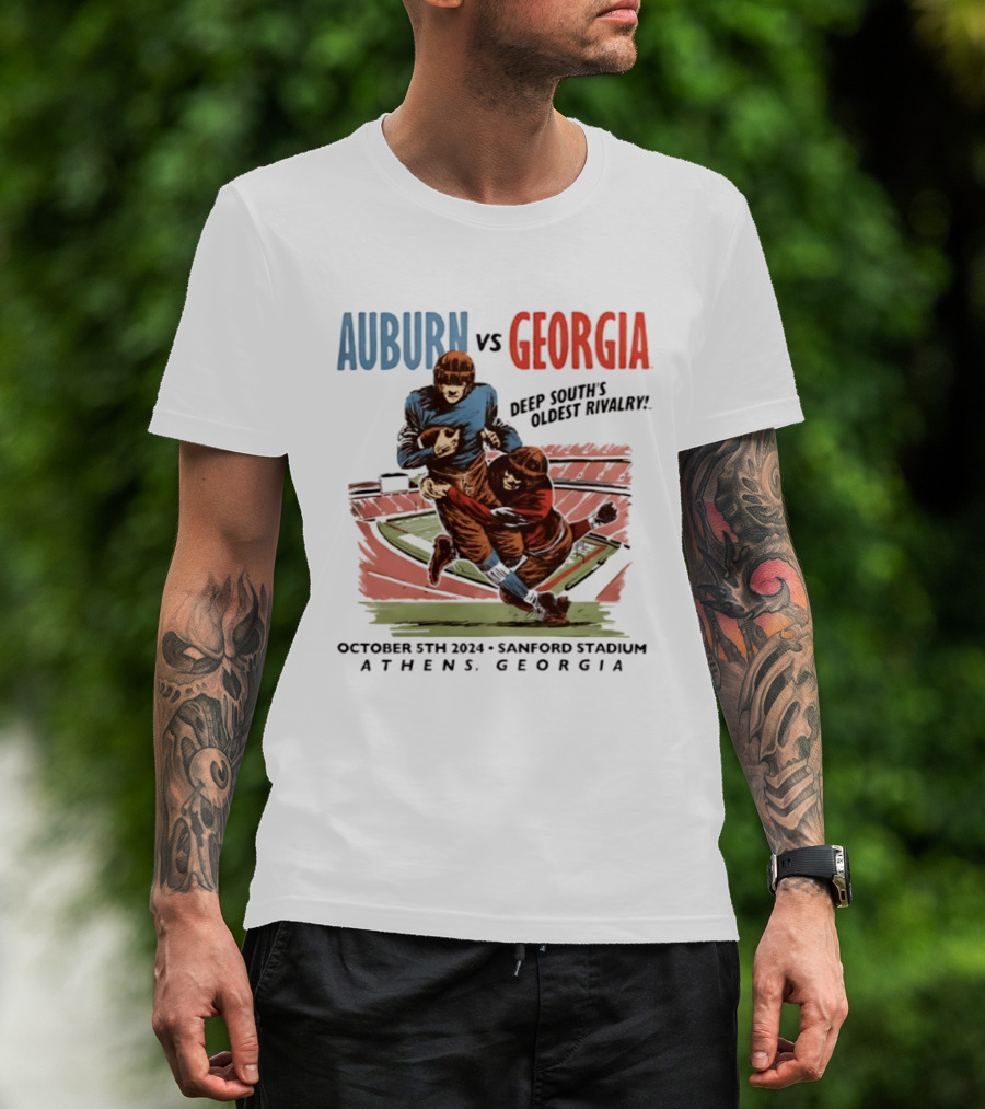 Auburn Vs Georgia Deep South's Oldest Rivalry October 5th 2024 Sanford Stadium Athens Georgia T-Shirt