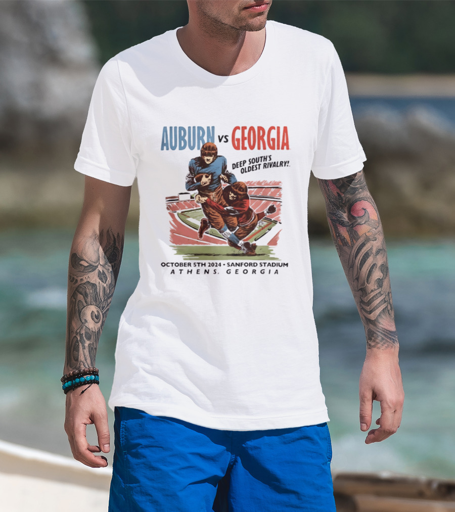 Auburn Vs Georgia Deep South's Oldest Rivalry October 5th 2024 Sanford Stadium Athens Georgia T-Shirt