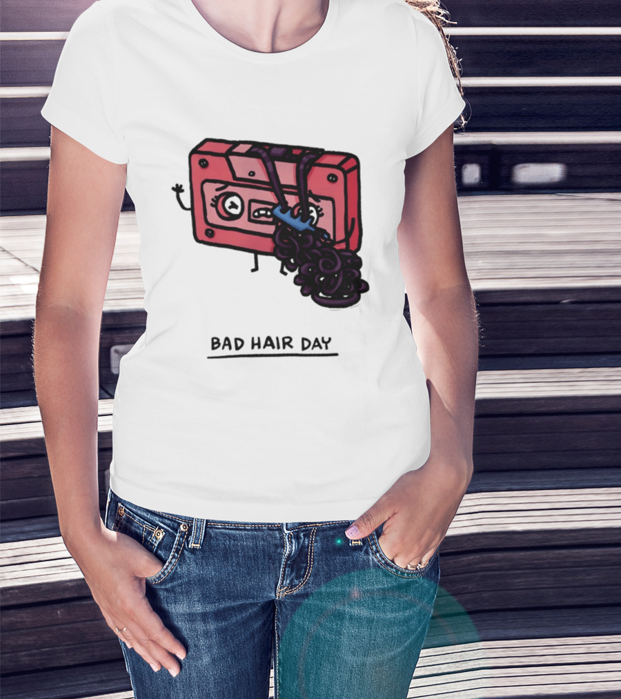 Bad Hair Day Cassette Tape Music Humor Retro 90s T-Shirt