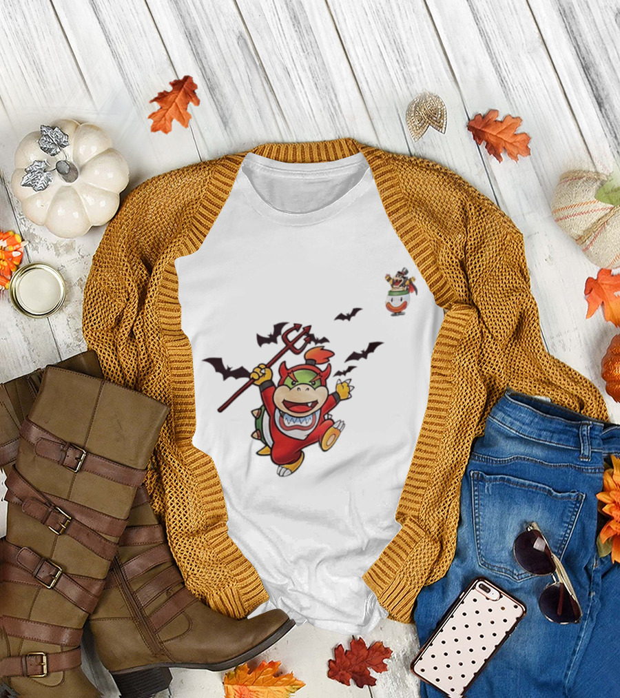 Bowser Jr Halloween Devil Costume Bats Bowser Clown Car T-Shirt