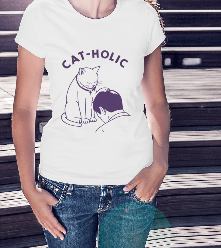 Cat Holic Cat Lover Bowing To Cat T-Shirt