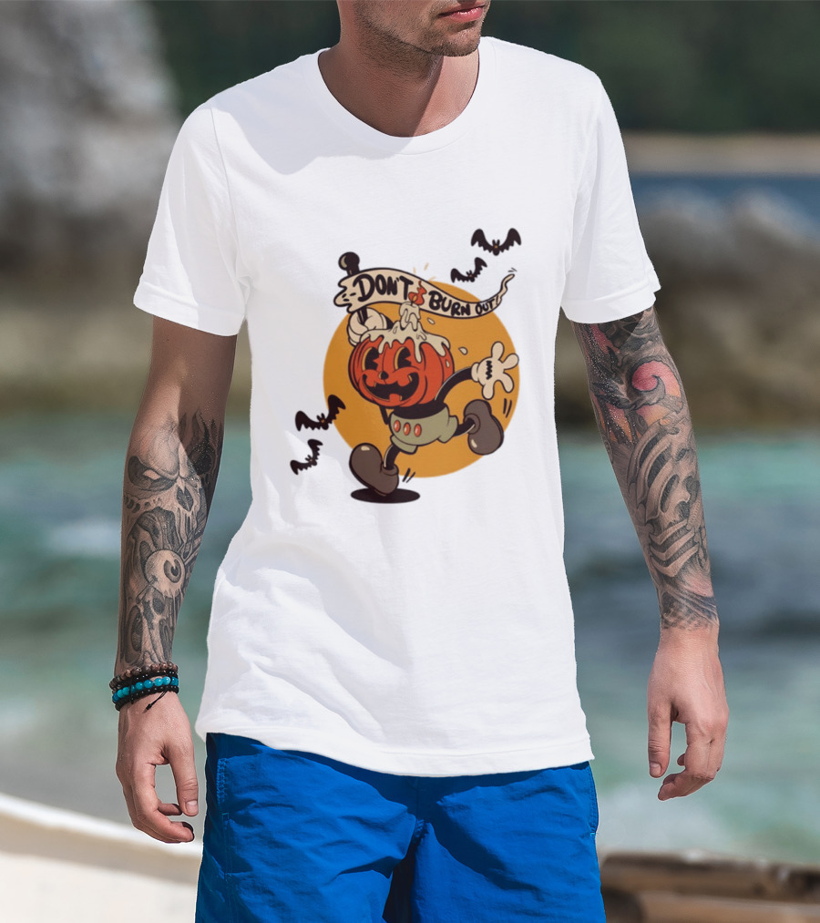 Don't Burn Out Pumpkin Candle Cartoon Halloween 2026 T-Shirt