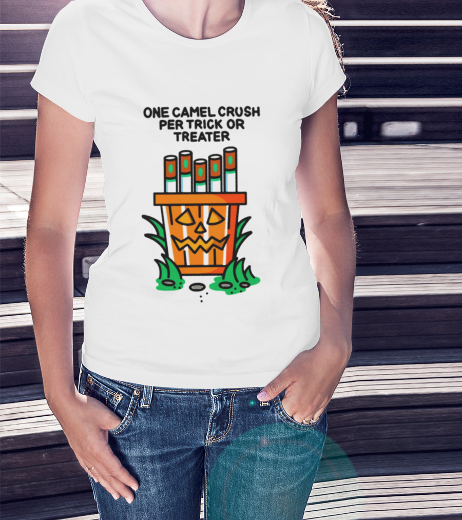 One Camel Crush Per Trick Or Treater Pumpkin Cigarette Pack Halloween T-Shirt