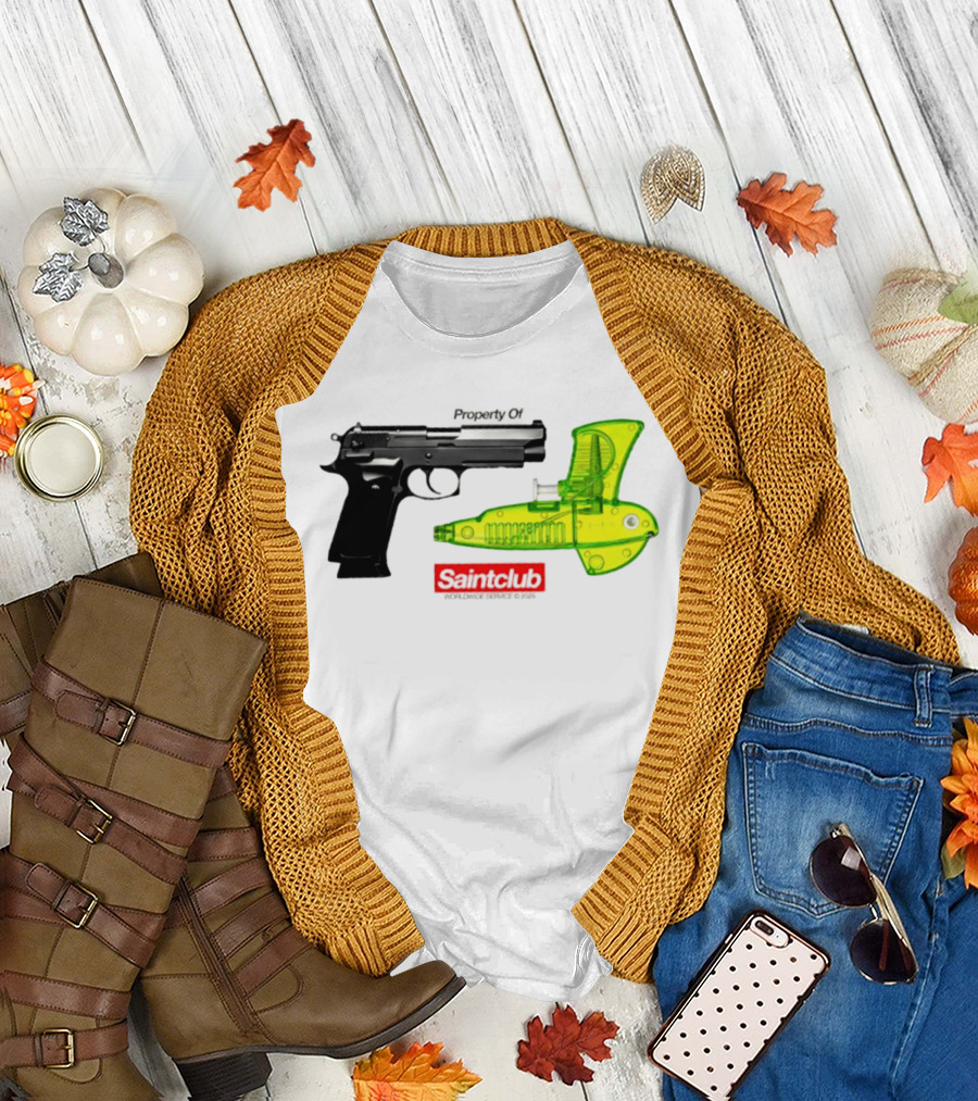 Pistol Property Saintclub Worldwide Service 2026 Black And Green Water Guns T-Shirt
