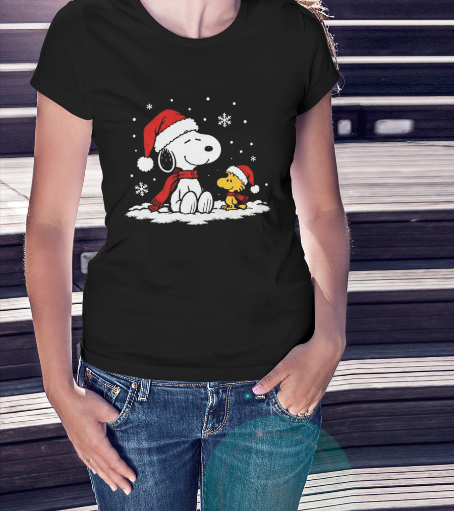 Peanuts Snoopy And Woodstock Christmas Tree Happiness All Over For Comic Fans T-Shirt