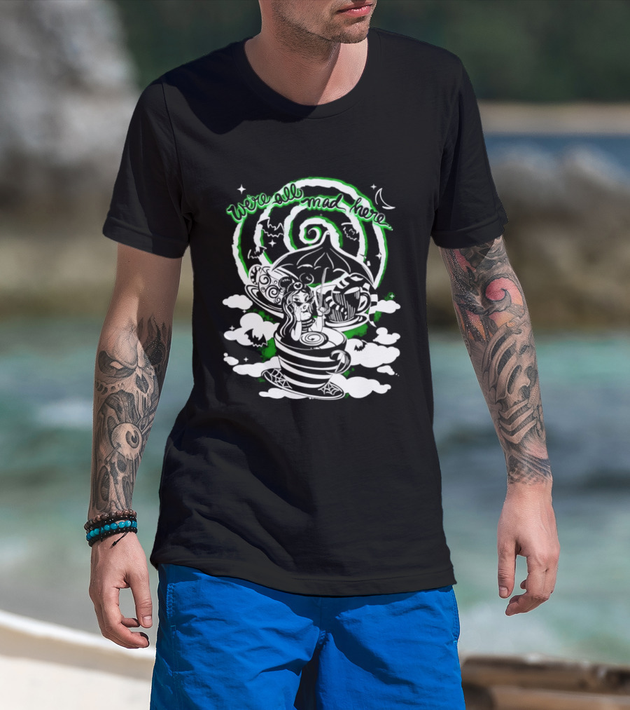 We Are All Mad Here Gothic Wonderland Tea Party Alice Moon Spiral T-Shirt