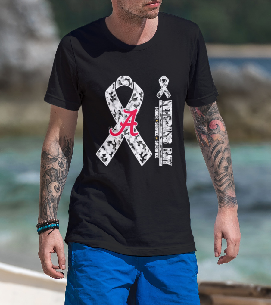 Alabama Crimson Tide Veterans Day 2026 Camouflage Ribbon Honor Service Sacrifice T-Shirt