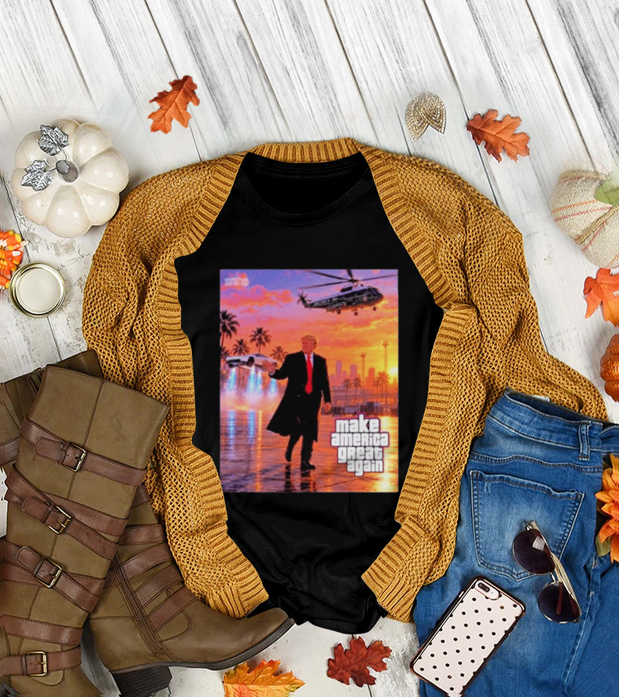 Make America Great Again Flying Cars Helicopter Sunset T-Shirt