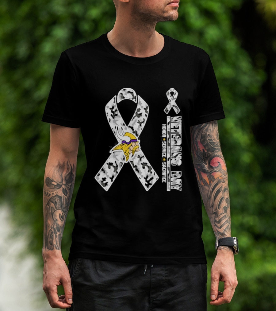 Minnesota Vikings Veterans Day 2026 Camo Ribbon Honor Service Sacrifice T-Shirt