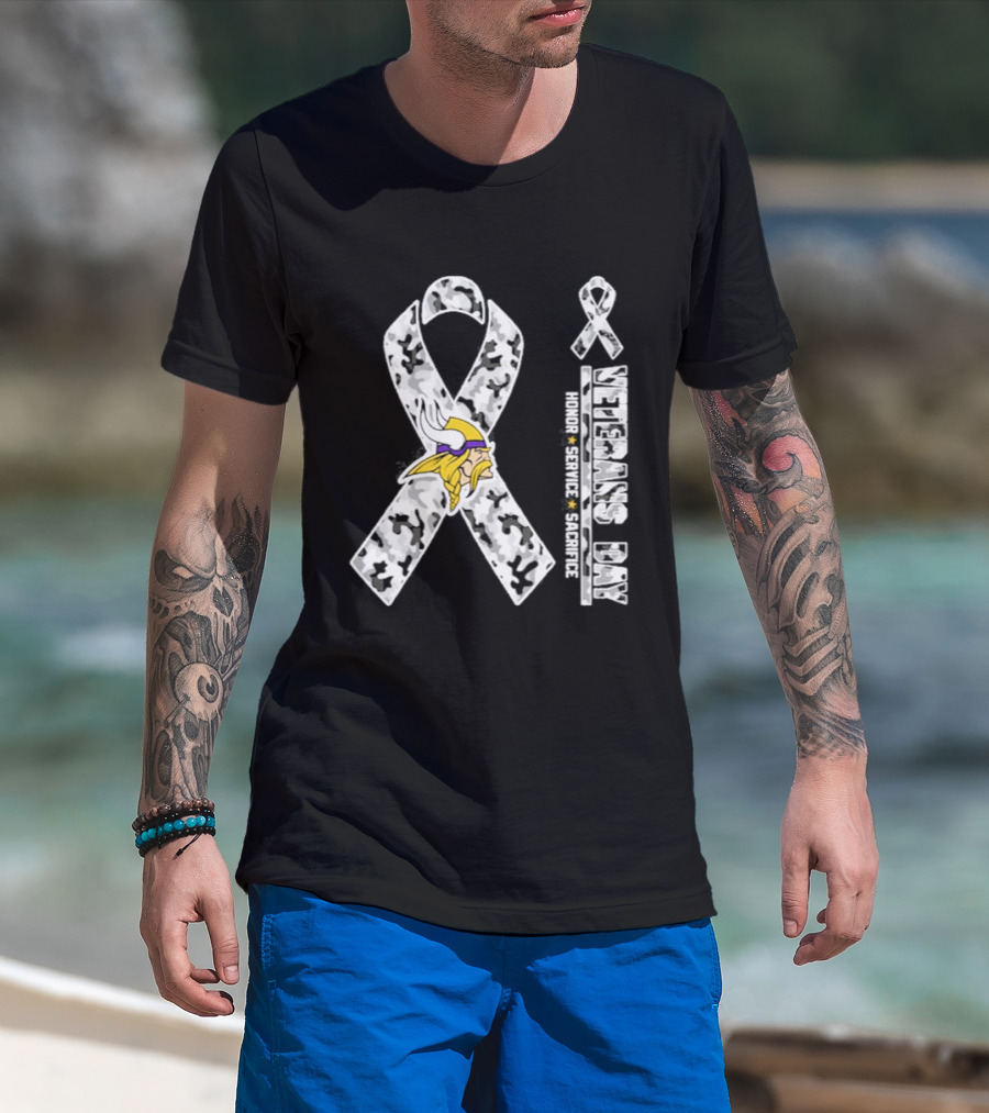Minnesota Vikings Veterans Day 2026 Camo Ribbon Honor Service Sacrifice T-Shirt