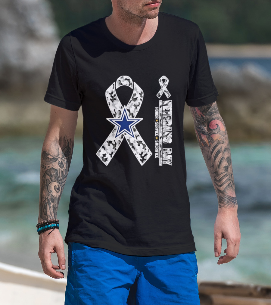 Dallas Cowboys Veterans Day 2026 Honor Service Sacrifice Camouflage Ribbon Star T-Shirt