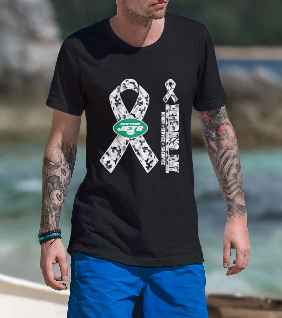 New York Jets Veterans Day 2026 Honor Service Sacrifice Camo Ribbon T-Shirt