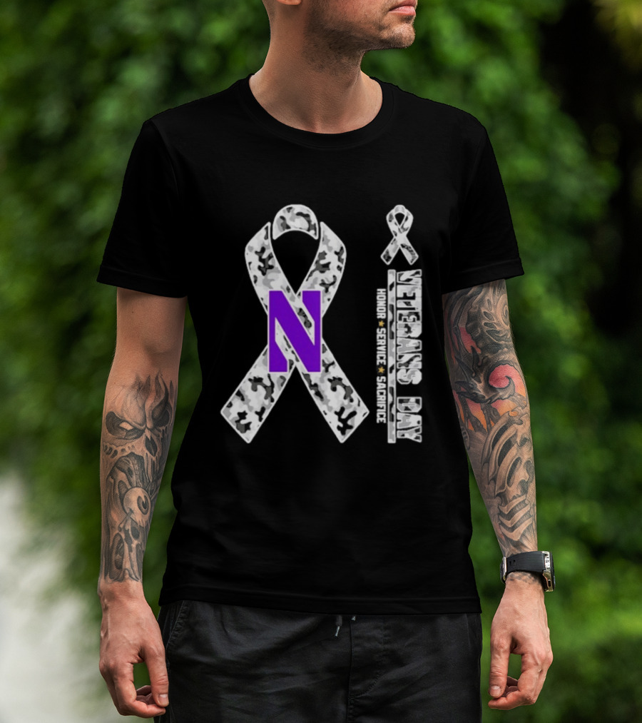 Northwestern Wildcats Veterans Day 2026 Camouflage Ribbon Honor Service Sacrifice T-Shirt