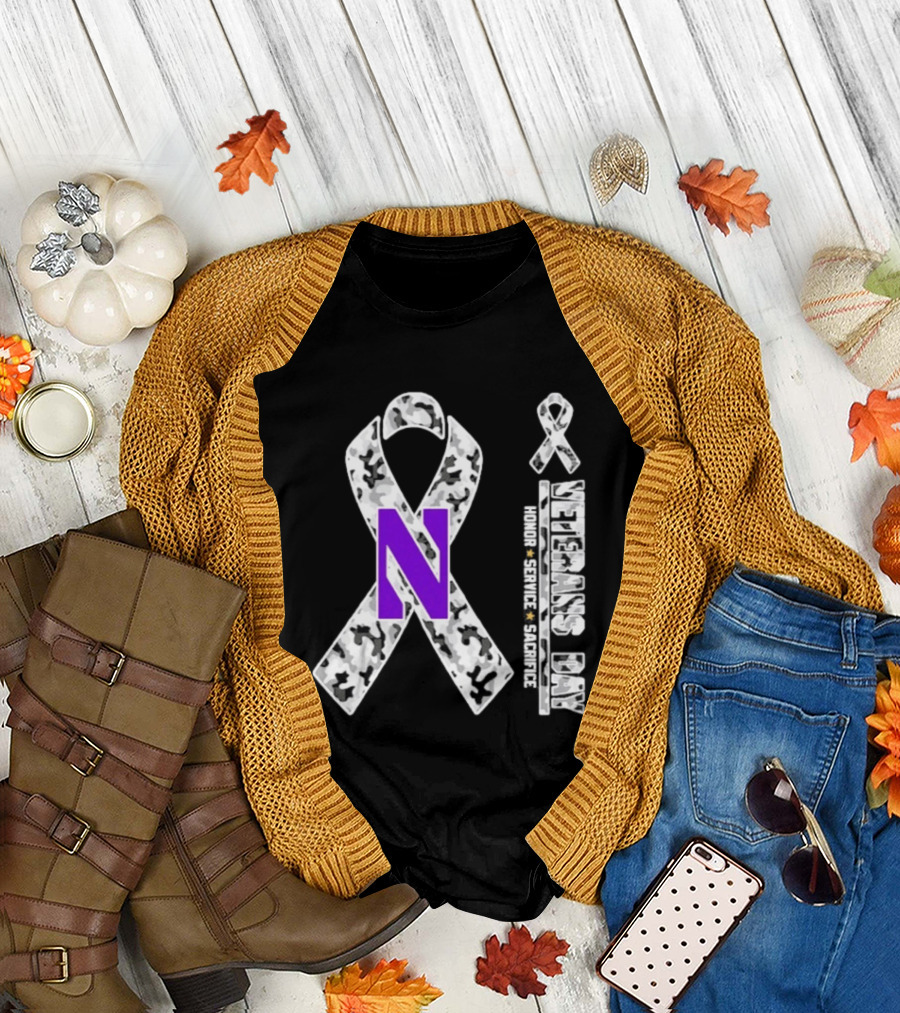 Northwestern Wildcats Veterans Day 2026 Camouflage Ribbon Honor Service Sacrifice T-Shirt