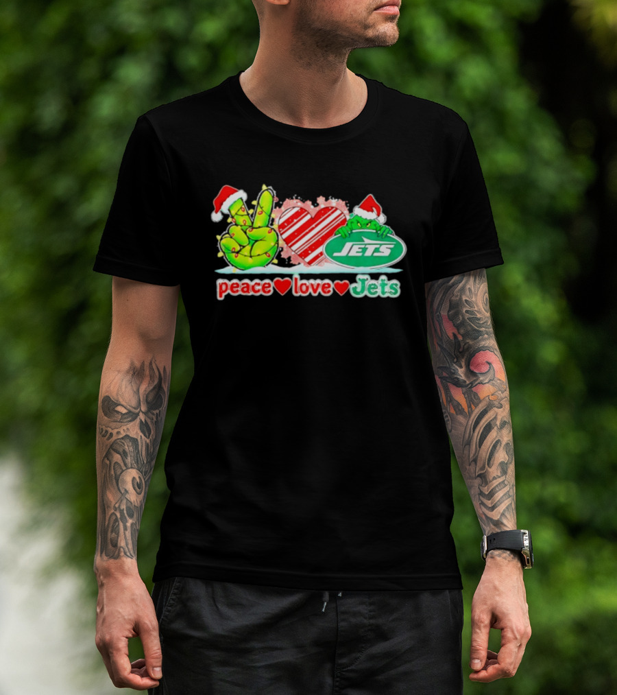 Peace Love Jets Christmas 2026 Grinch New York Football T-Shirt