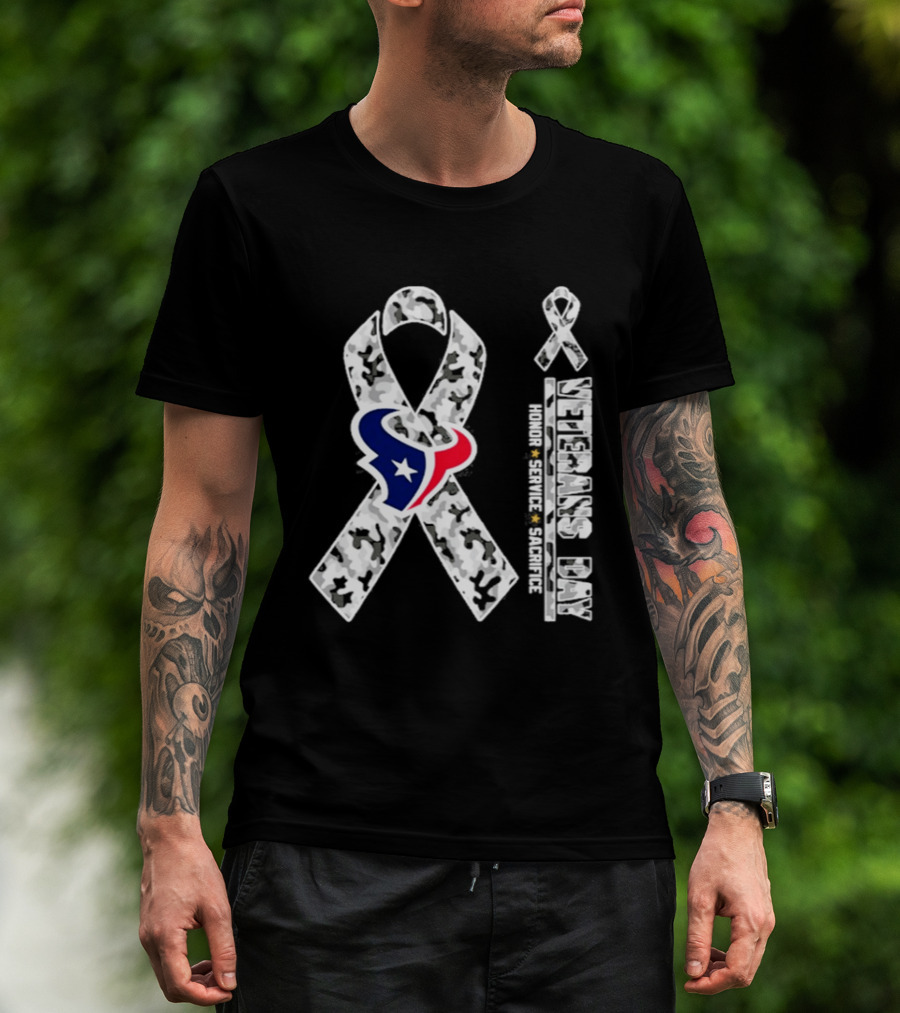 Houston Texans Veterans Day 2026 Camouflage Ribbon Honor Service Sacrifice T-Shirt