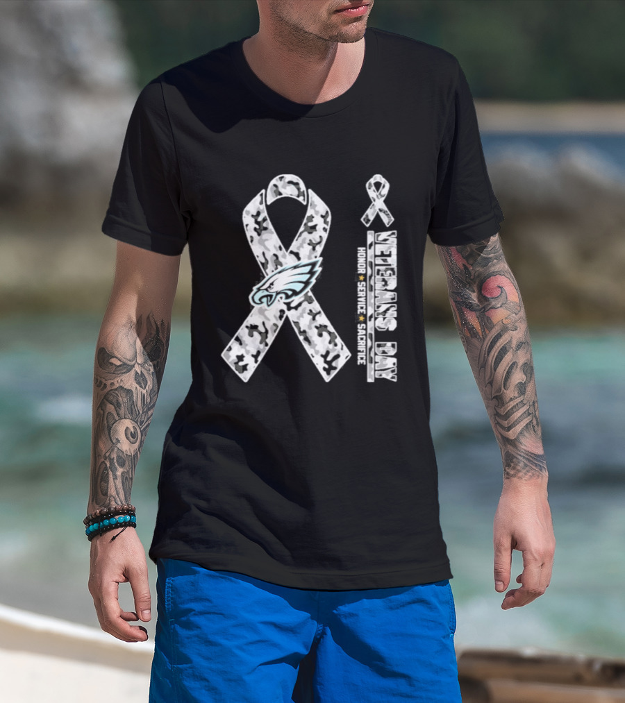 Philadelphia Eagles Camo Ribbon Veterans Day 2026 Honor Service Sacrifice T-Shirt