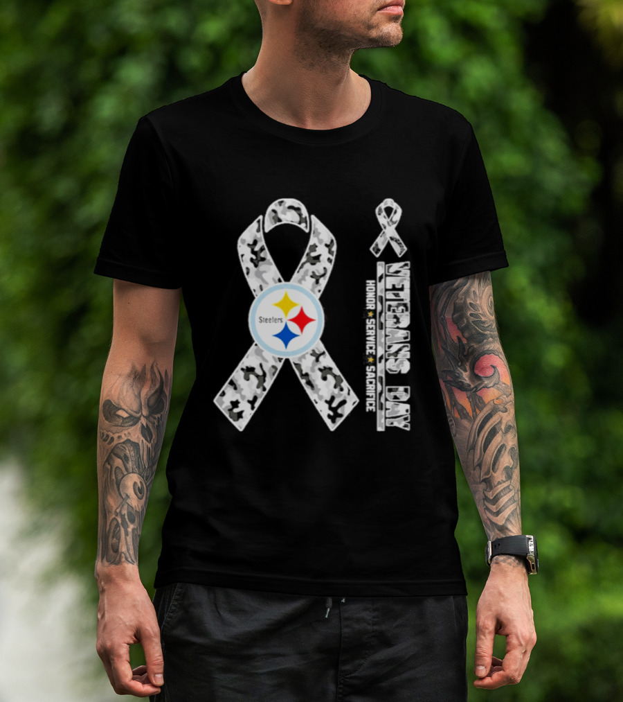 Pittsburgh Steelers Veterans Day 2026 Camouflage Ribbon Honor Service Sacrifice T-Shirt