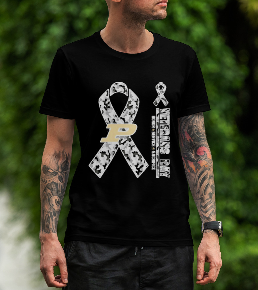 Purdue Boilermakers Veterans Day 2026 Camouflage Ribbon Honor Service Sacrifice T-Shirt