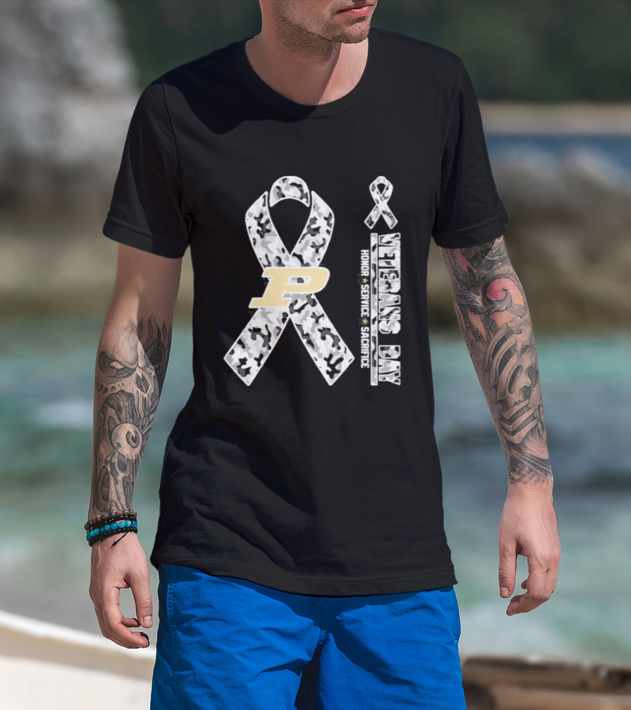 Purdue Boilermakers Veterans Day 2026 Camouflage Ribbon Honor Service Sacrifice T-Shirt