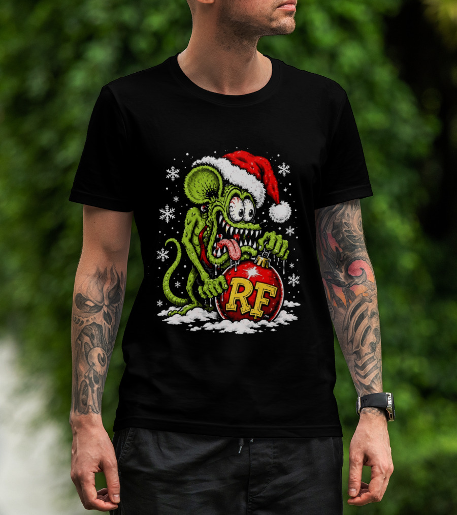 Rat Fink Weird And Wild Christmas Hot Rod RF Ornament Santa Hat Kustom Fans T-Shirt