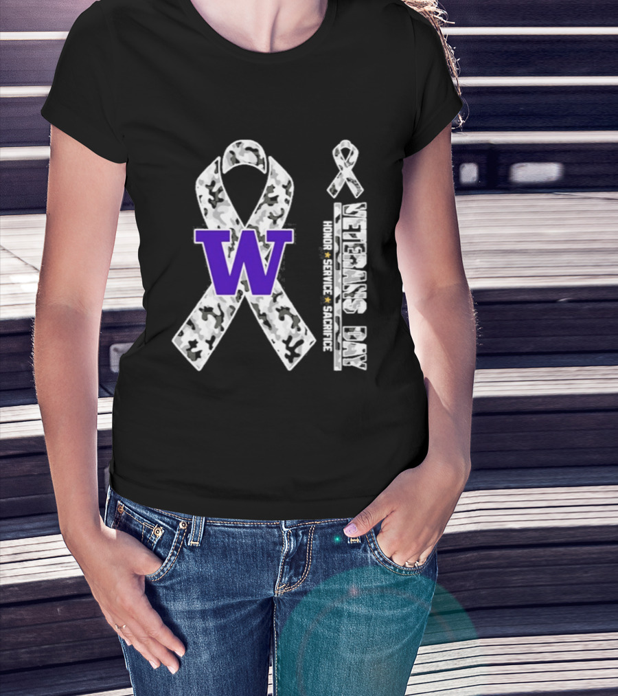 Washington Huskies Veterans Day 2026 Honor Service Sacrifice Camouflage Ribbon T-Shirt