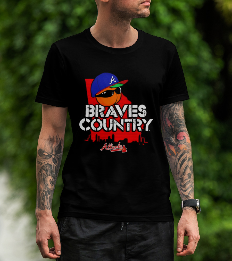Braves Country Atlanta A Cap Sunglasses Georgia Map Red Skyline T-Shirt