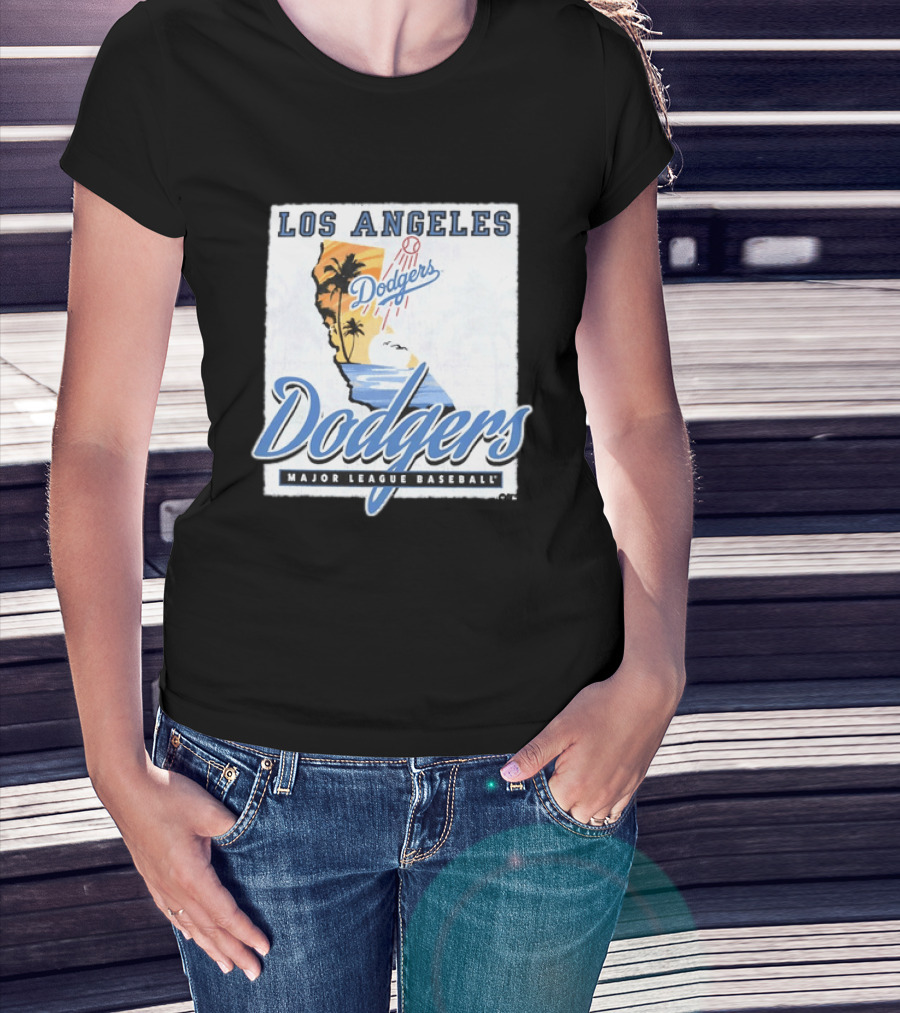 Los Angeles Dodgers Major League Baseball California Map Dodgers T-Shirt