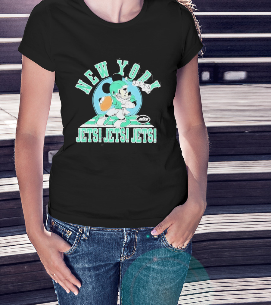 New York Jets Mickey Mouse Football Jets! Jets! Jets! T-Shirt