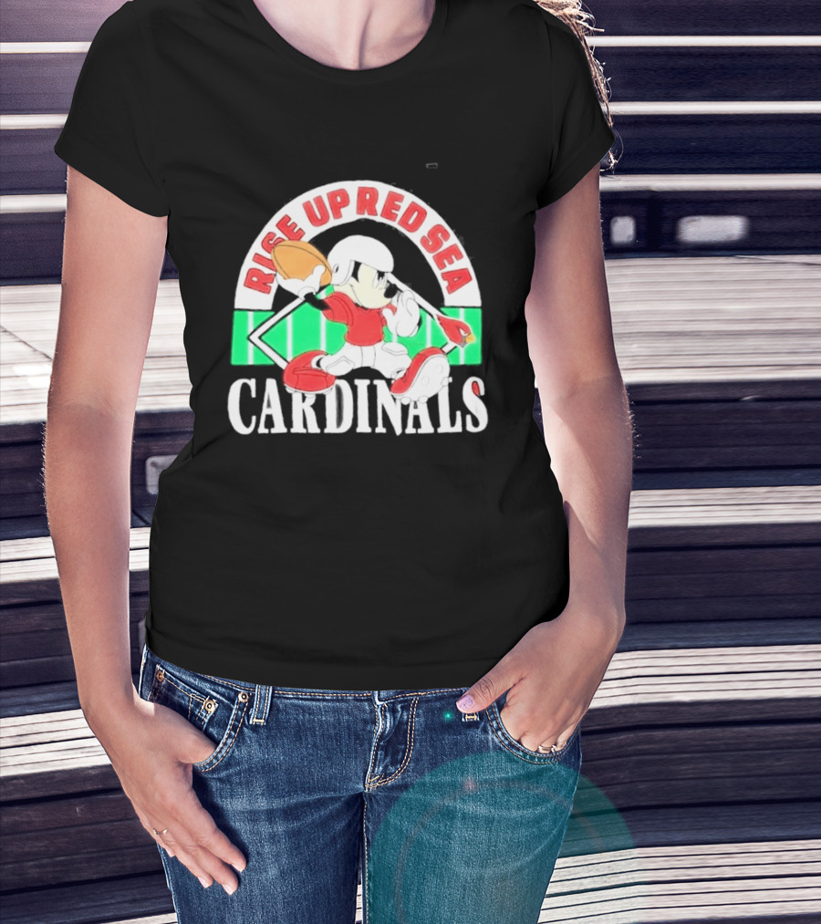 Rise Up Red Sea Cardinals Mickey Mouse Football Team Spirit T-Shirt