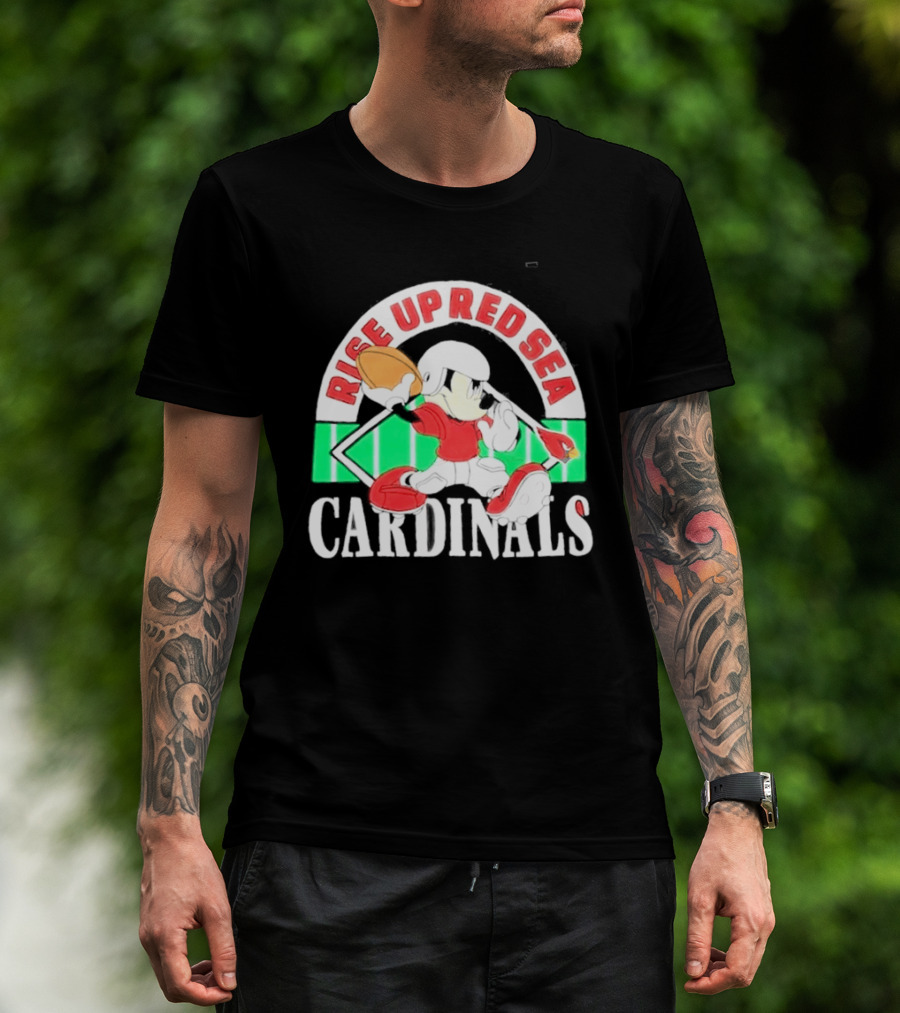 Rise Up Red Sea Cardinals Mickey Mouse Football Team Spirit T-Shirt