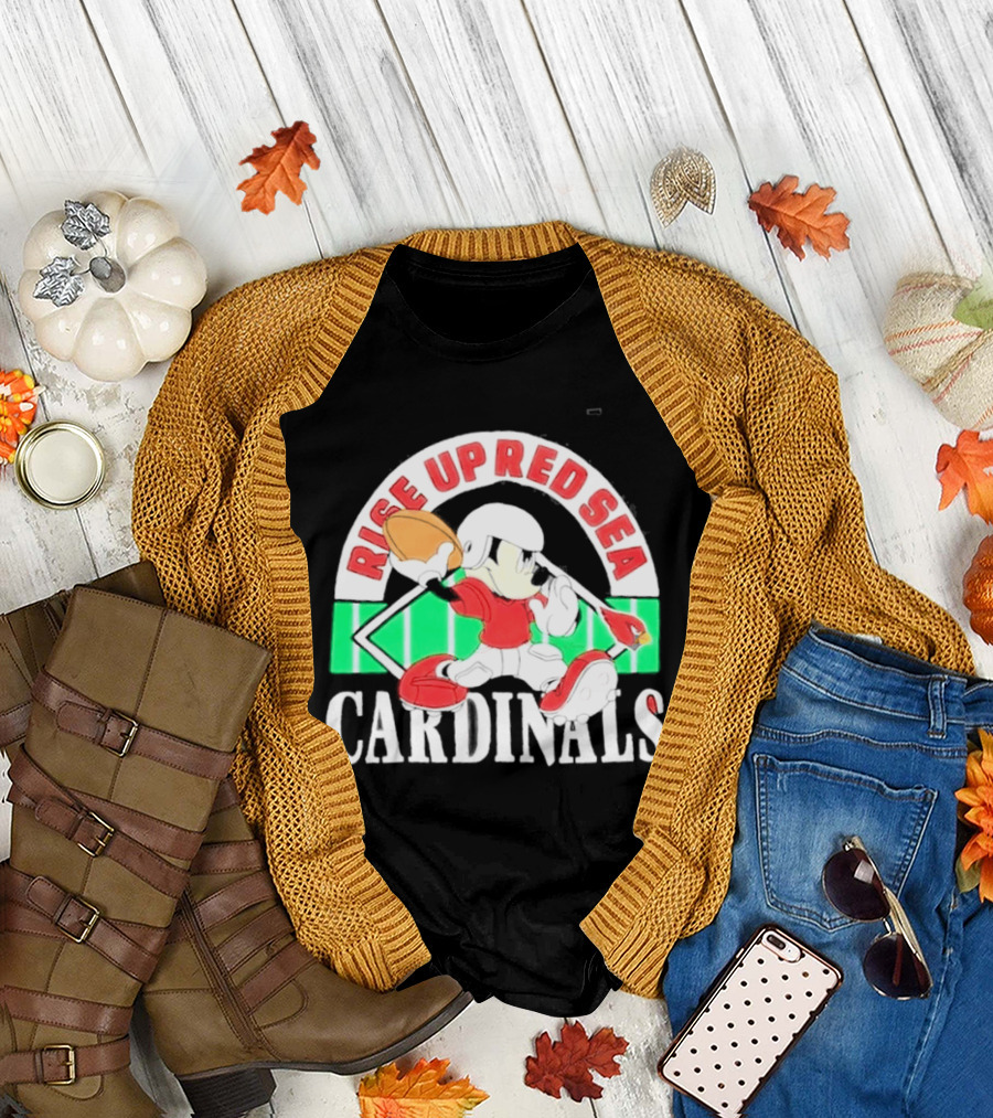 Rise Up Red Sea Cardinals Mickey Mouse Football Team Spirit T-Shirt