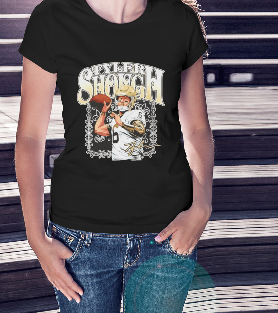Tyler Shough New Orleans Saints Groovy Football Art With Player Signature T-Shirt