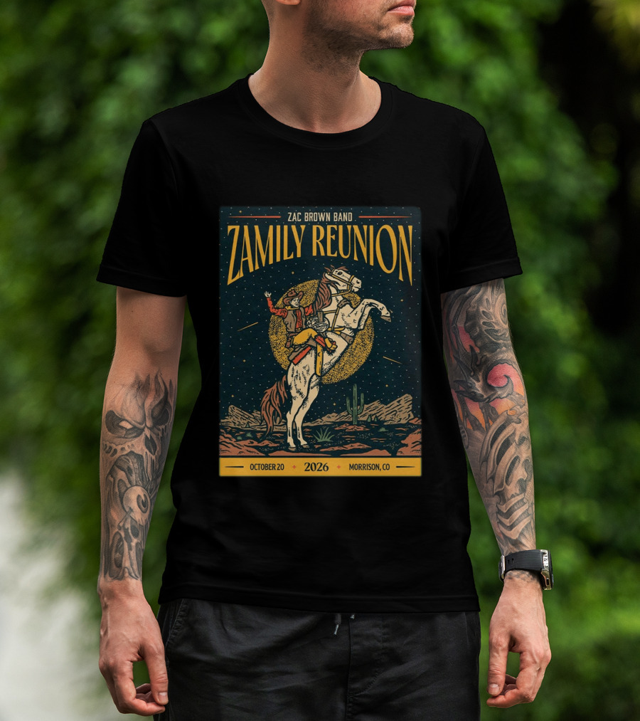 Zac Brown Band Zamily Reunion Morrison CO 2026 Live At Red Rocks October 20 Cowboy And Horse T-Shirt