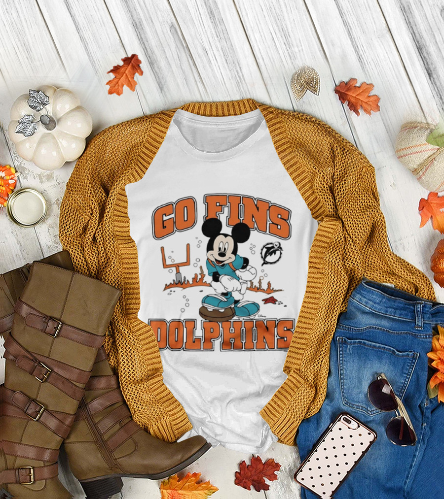 Go Fins Dolphins Mickey Mouse X Miami Dolphins Football 2026 T-Shirt