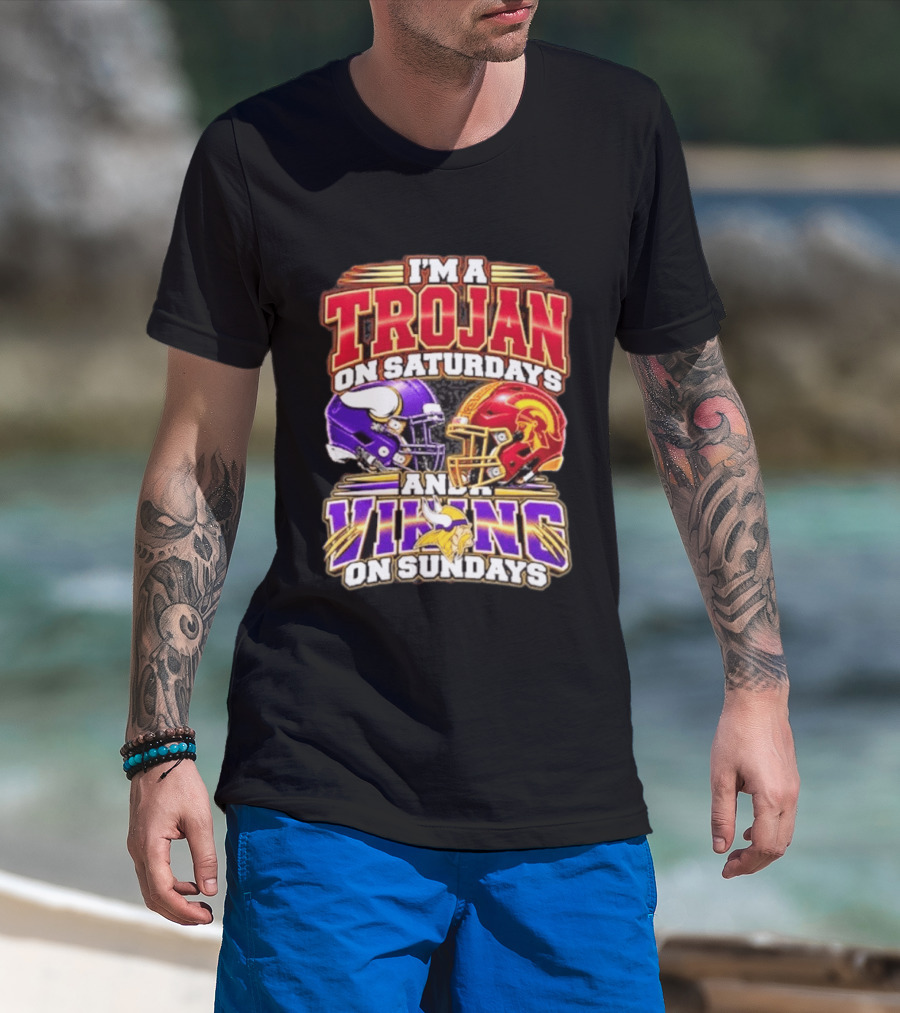 I'm A Trojan On Saturdays And A Vikings On Sundays Helmet T-Shirt