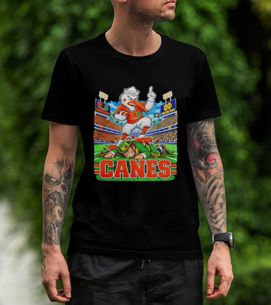 Miami Hurricanes Canes Vs Notre Dame Fighting Irish 2026 Victory Scene T-Shirt