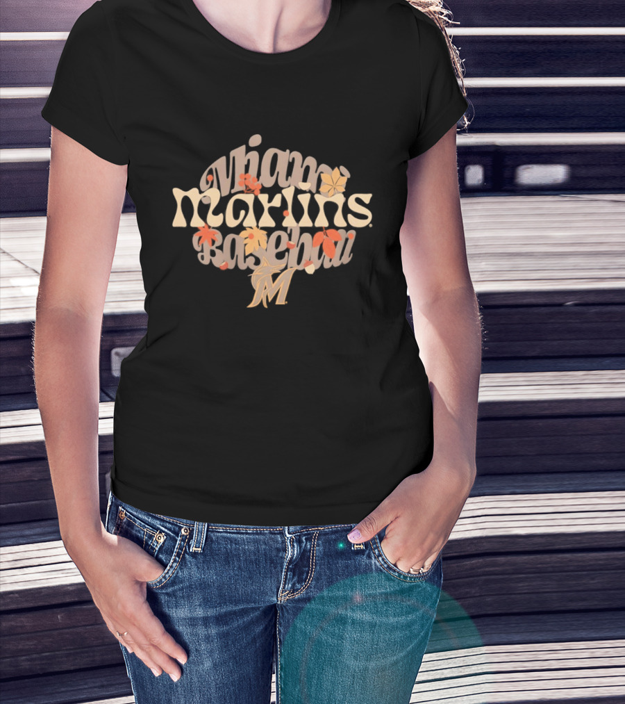Miami Marlins Baseball Fall Leaves Halloween Season 2026 T-Shirt