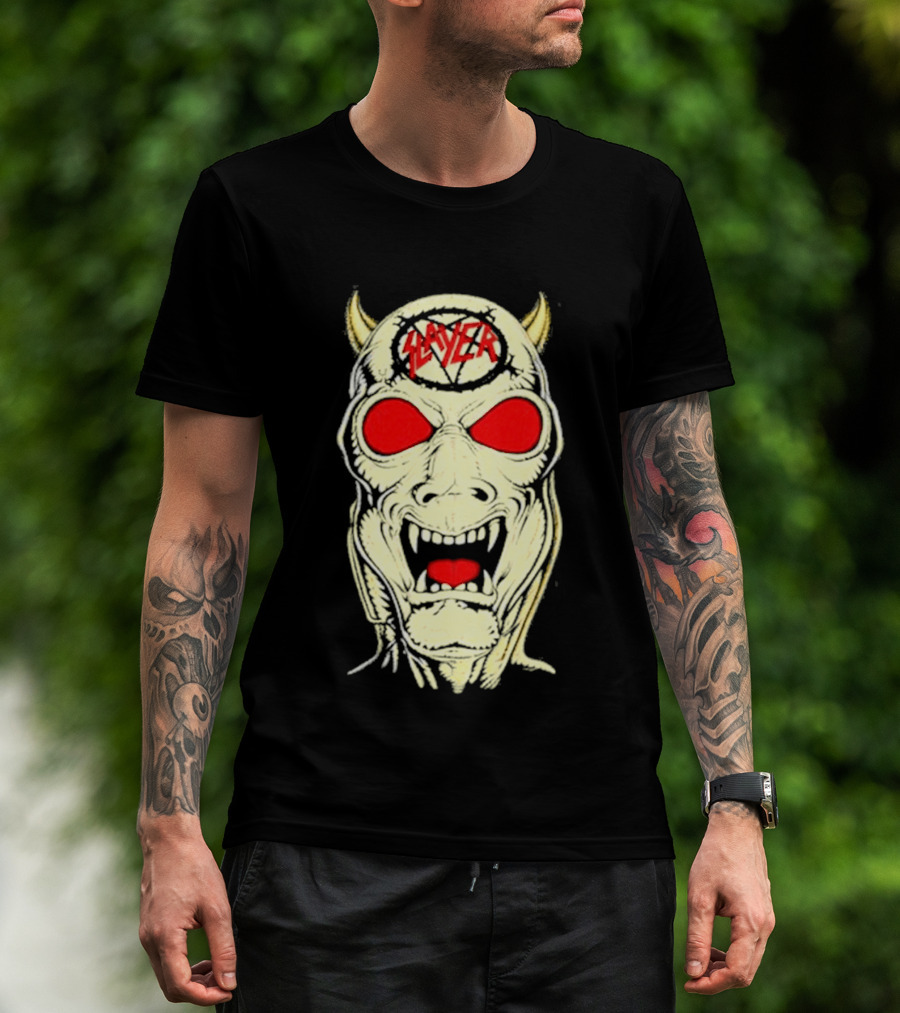 Slayer Criminally Insane Skull Red Eyes Demon Horns T-Shirt