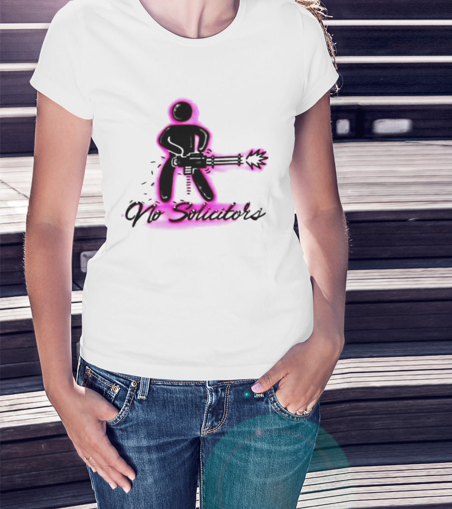 No Solicitors Stick Figure Minigun Comic T-Shirt