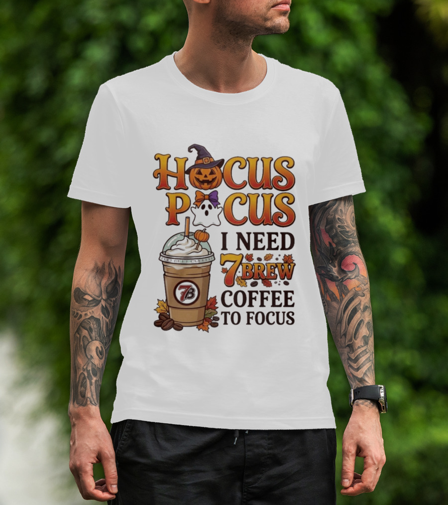 Hocus Pocus I Need 7 Brew Coffee To Focus Halloween Pumpkin Ghost T-Shirt