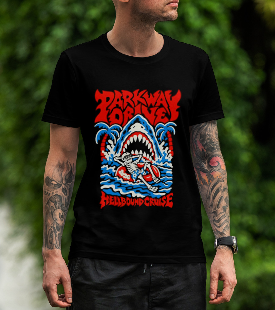 Parkway Drive Hellbound Cruise 2026 Metalcore Shark Palm Trees T-Shirt