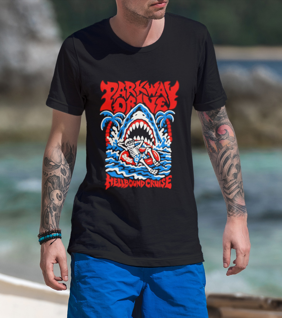 Parkway Drive Hellbound Cruise 2026 Metalcore Shark Palm Trees T-Shirt