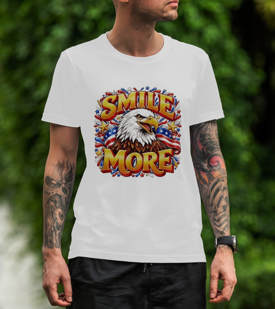 Smile More American Eagle Patriotic Stars And Stripes T-Shirt