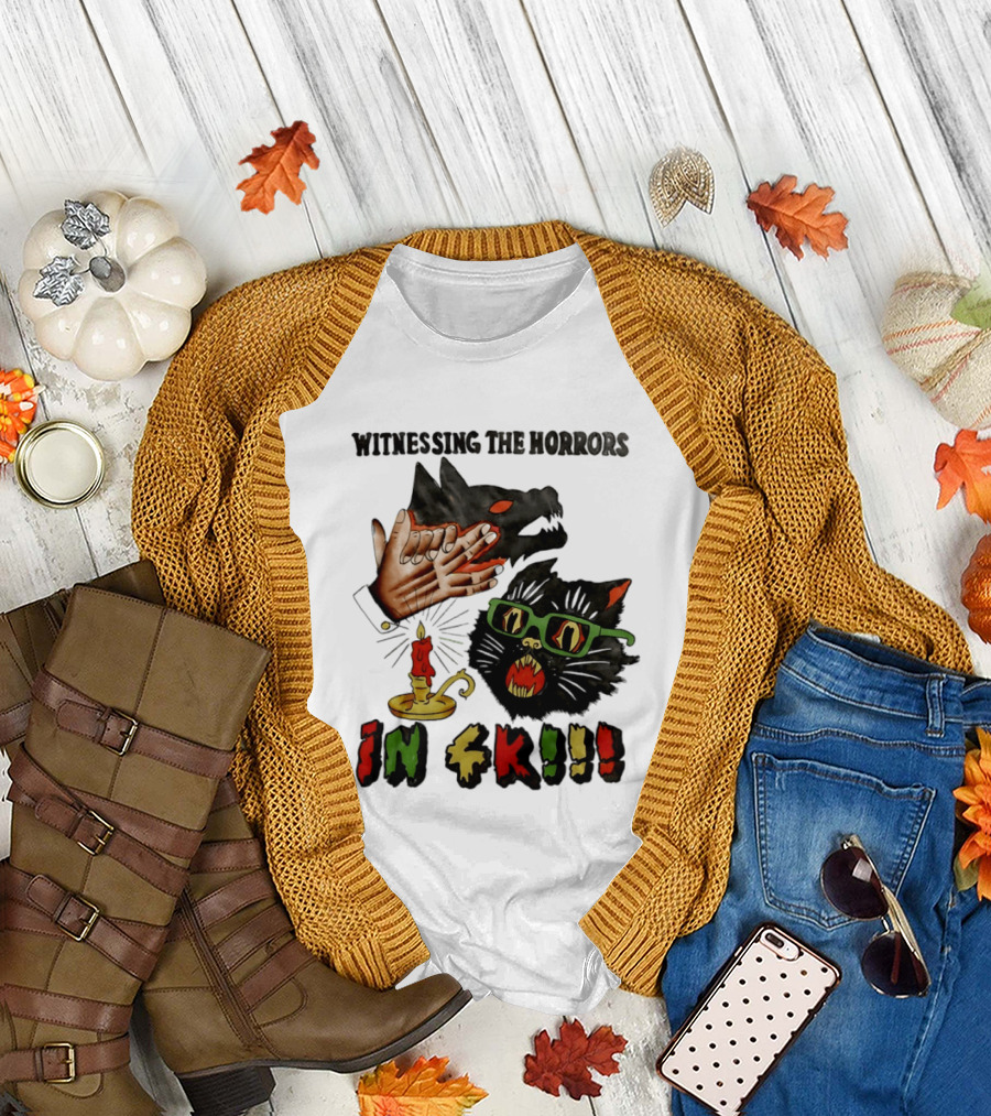 Witnessing The Horrors Horror Cat Candle In 4K T-Shirt